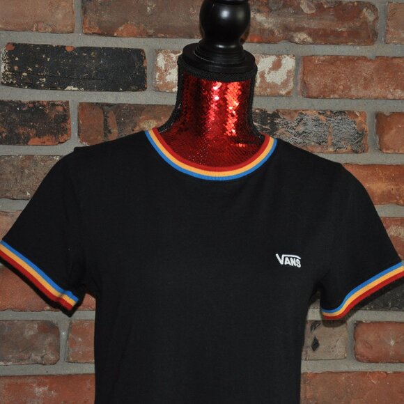 Vans Black Pull-Over Mini T-Shirt Dress Multi-color trim Small - Picture 2 of 7